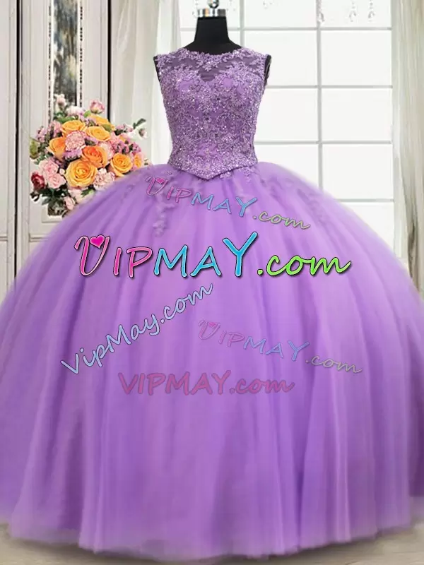 Super Floor Length Ball Gowns Sleeveless Lavender 15 Quinceanera Dress Lace Up