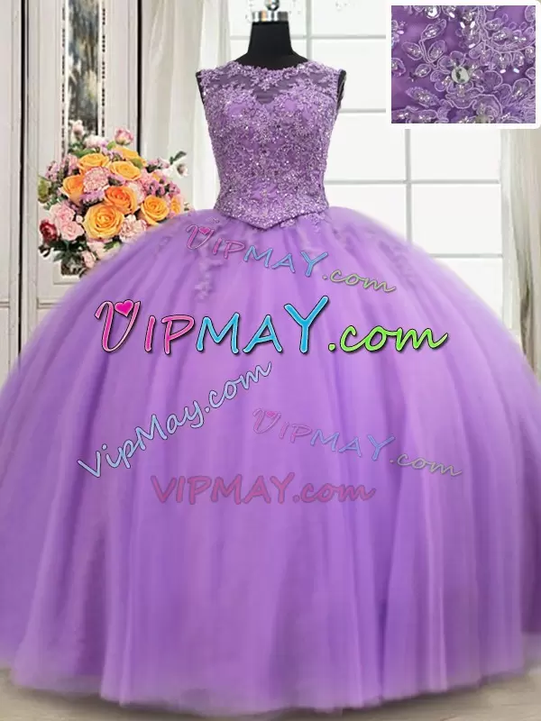 Super Floor Length Ball Gowns Sleeveless Lavender 15 Quinceanera Dress Lace Up