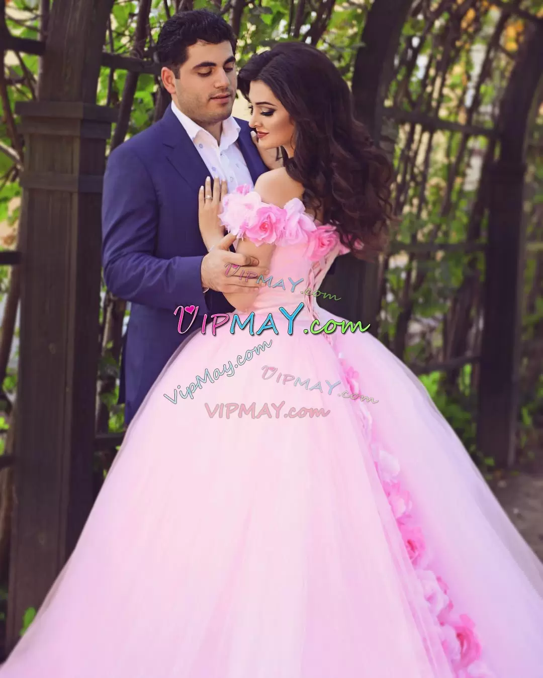 New Arrival Pink Lace Up Quinceanera Dress Hand Made Flower Sleeveless With Train Chapel Train