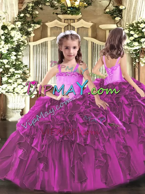 Most Popular Fuchsia Sweetheart Lace Up Ruffles Quinceanera Gowns Sleeveless