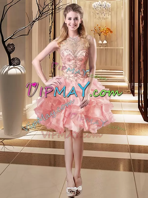 Sleeveless Scoop Lace Up Floor Length Beading and Ruffles Ball Gown Prom Dress Scoop