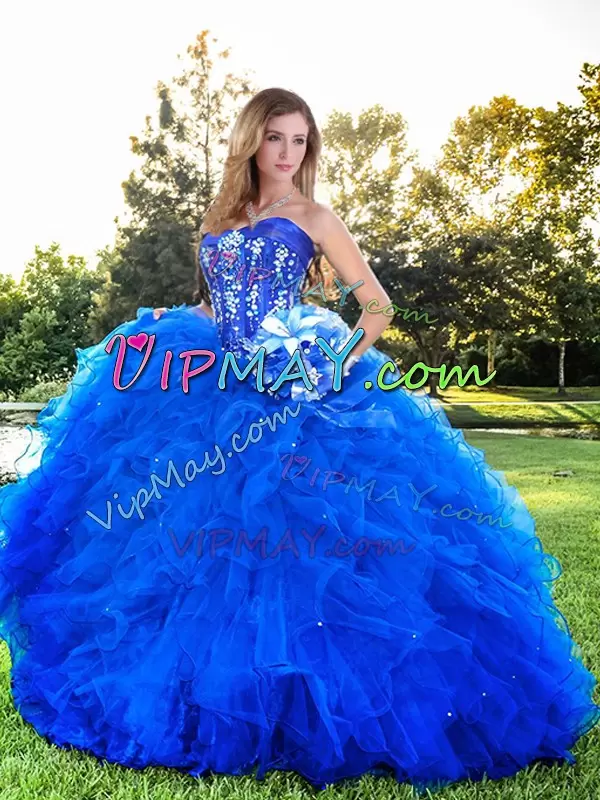 Exceptional Strapless Sleeveless Tulle Ball Gown Prom Dress Beading and Ruffles Lace Up