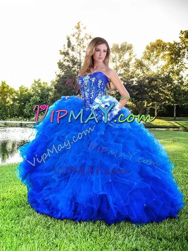 Exceptional Strapless Sleeveless Tulle Ball Gown Prom Dress Beading and Ruffles Lace Up