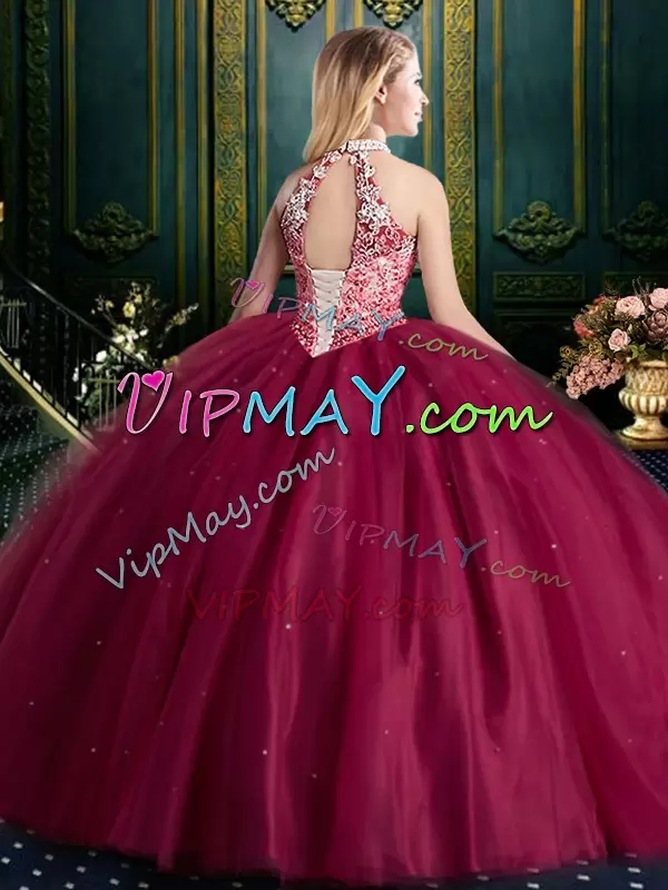 Modern Baby Blue Quinceanera Dress Military Ball and Sweet 16 and Quinceanera with Beading and Lace and Appliques High-neck Sleeveless Lace Up