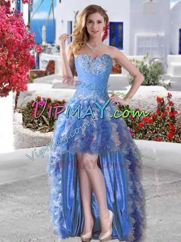 Cheap Organza Sweetheart Sleeveless Lace Up Beading 15th Birthday Dress in Blue And White