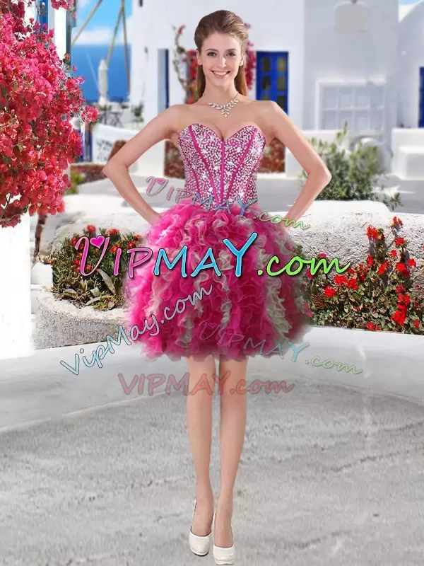 Graceful White and Hot Pink Sweetheart Lace Up Beading Quinceanera Dresses Sleeveless