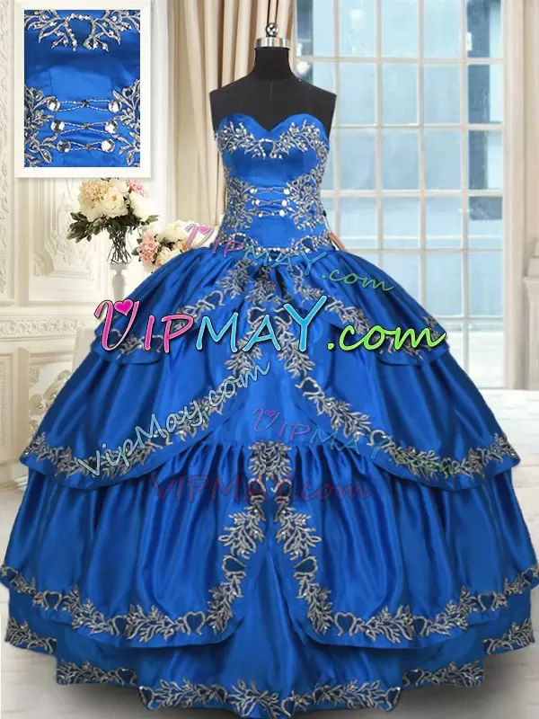 Floor Length Ball Gowns Sleeveless Blue Quinceanera Gowns Lace Up