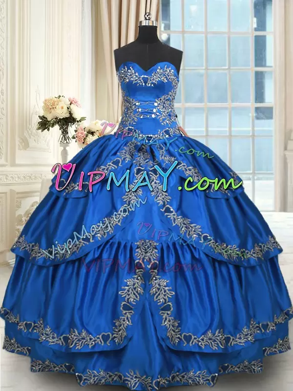 Floor Length Ball Gowns Sleeveless Blue Quinceanera Gowns Lace Up