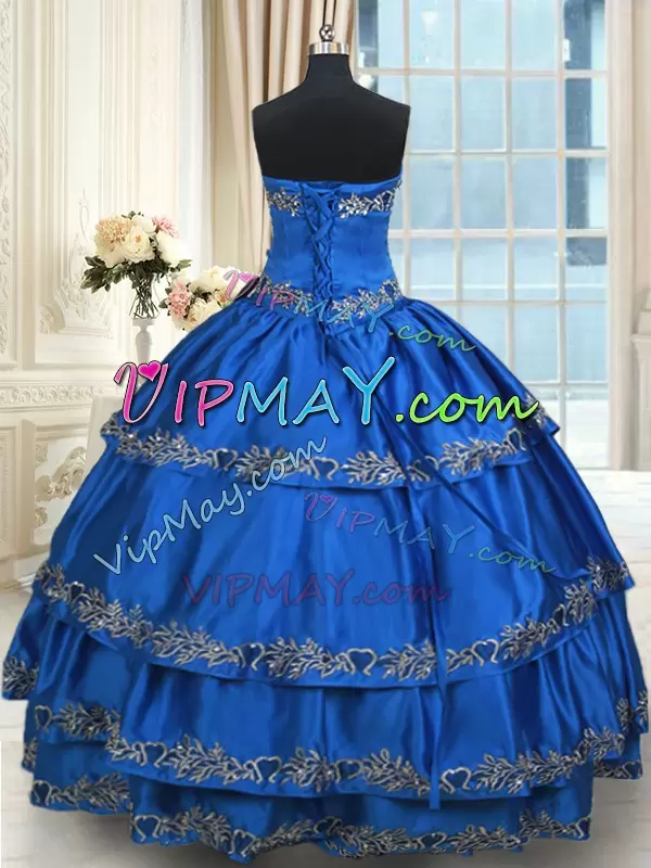 Floor Length Ball Gowns Sleeveless Blue Quinceanera Gowns Lace Up