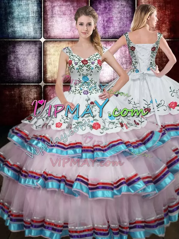 Multi-color Sleeveless Beading and Embroidery Floor Length Quinceanera Gown