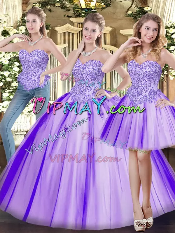 Custom Designed Floor Length Lavender Quinceanera Dresses Sweetheart Sleeveless Lace Up