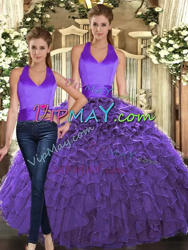 Spectacular Organza Sleeveless Floor Length Quince Ball Gowns and Ruffles