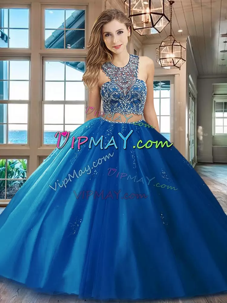 Scoop Sleeveless Brush Train Criss Cross Sweet 16 Quinceanera Dress Red Tulle Beading and Appliques