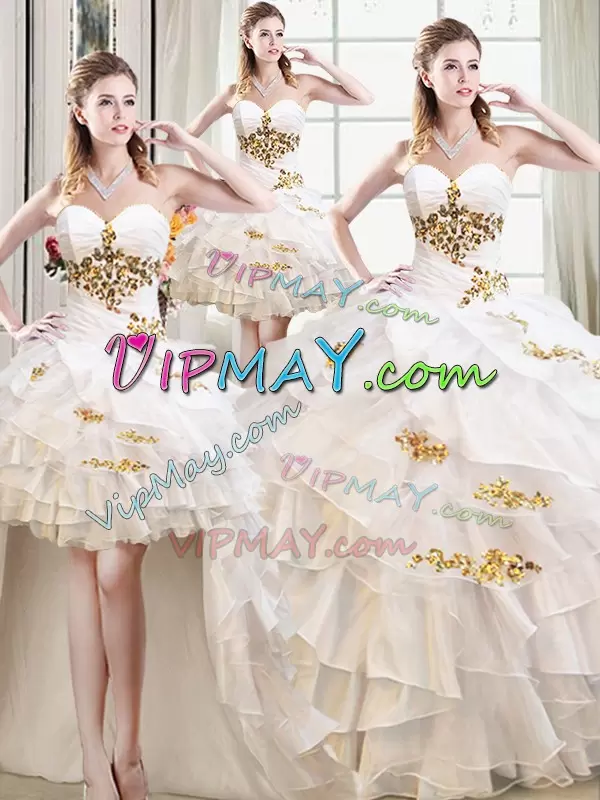 Hot Selling Floor Length Lace Up Vestidos de Quinceanera White for Military Ball and Sweet 16 and Quinceanera with Beading and Ruffles