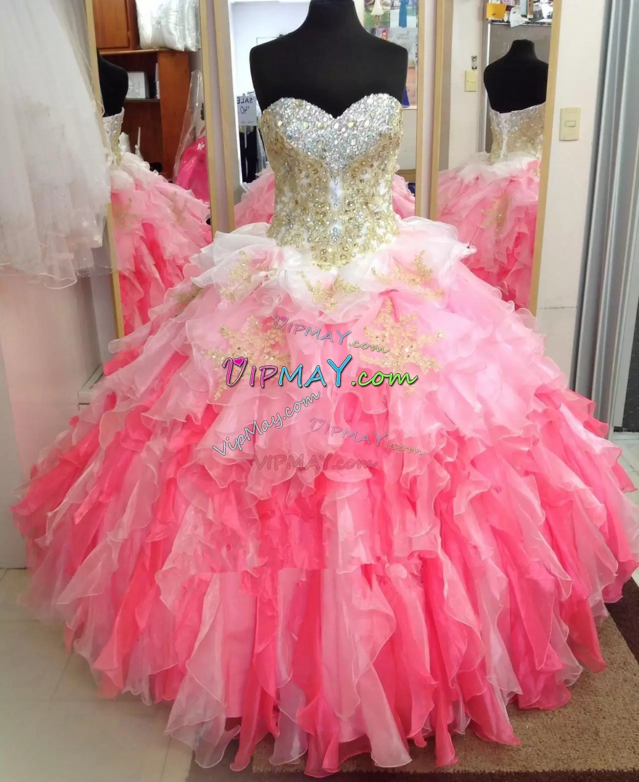 Custom Design Sleeveless Organza Floor Length Lace Up Sweet 16 Dresses in Multi-color with Beading and Appliques