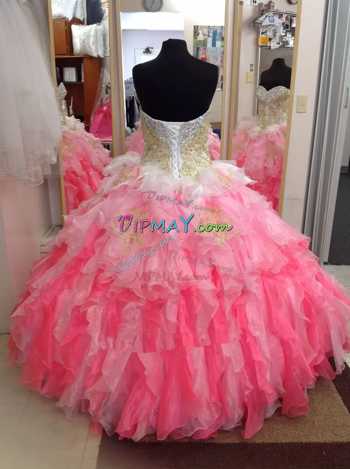 Custom Design Sleeveless Organza Floor Length Lace Up Sweet 16 Dresses in Multi-color with Beading and Appliques