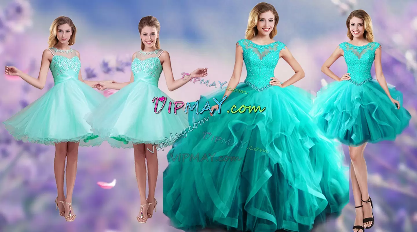 Lovely Tulle Sleeveless Floor Length Sweet 16 Dresses and Beading and Appliques and Ruffles