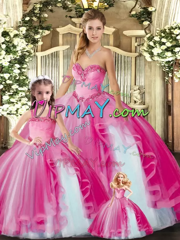 Luxury Ball Gowns 15 Quinceanera Dress Fuchsia Sweetheart Organza Sleeveless Floor Length Lace Up