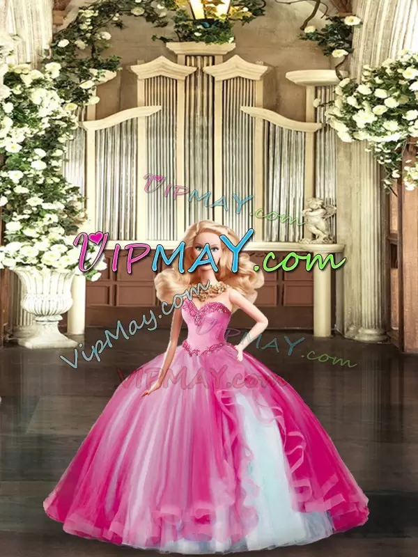 Luxury Ball Gowns 15 Quinceanera Dress Fuchsia Sweetheart Organza Sleeveless Floor Length Lace Up