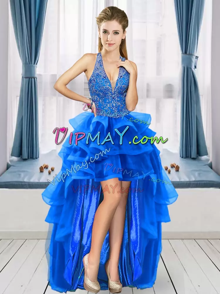 On Sale Royal Blue Sleeveless Beading and Ruffled Layers Floor Length Quinceanera Dress