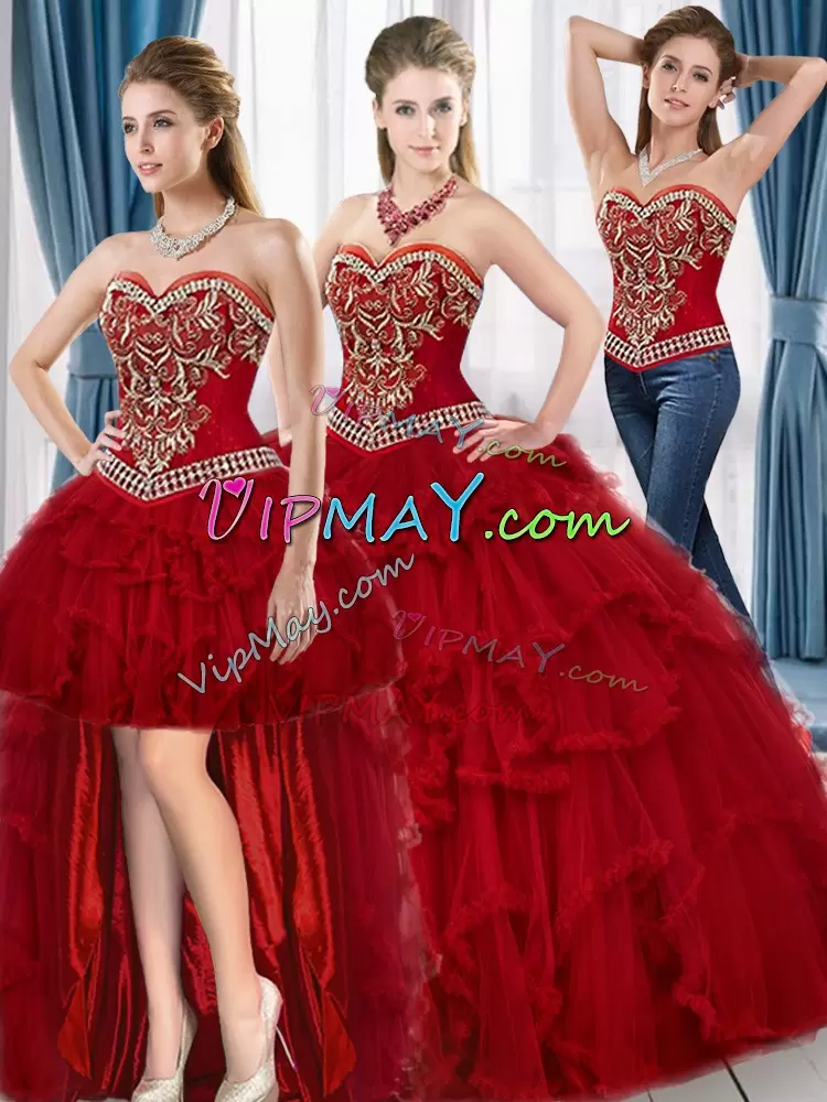 Pretty Floor Length Red Ball Gown Prom Dress Sweetheart Sleeveless Lace Up