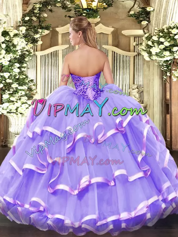 Organza Sleeveless Floor Length Ball Gown Prom Dress and Appliques and Ruffled Layers