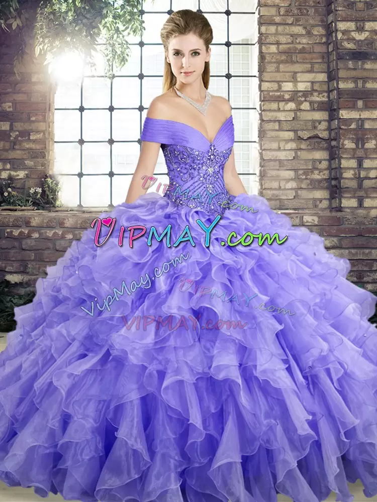 Perfect Ball Gowns Sleeveless Lavender Vestidos de Quinceanera Brush Train Lace Up