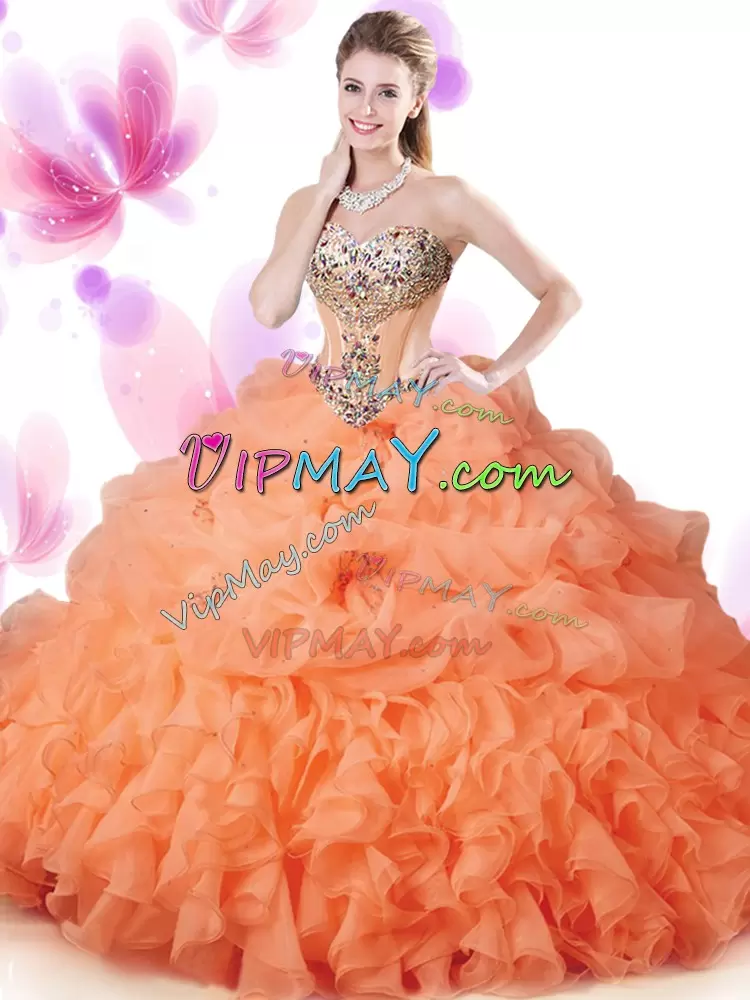 Sleeveless Sweetheart Beading and Ruffles and Pick Ups Lace Up Sweet 16 Dress