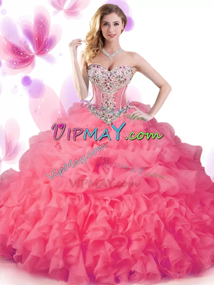 Sleeveless Sweetheart Beading and Ruffles and Pick Ups Lace Up Sweet 16 Dress