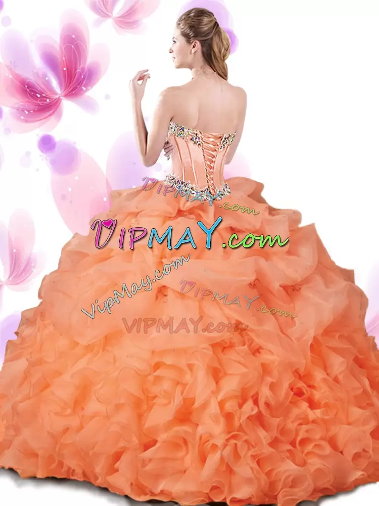 Sleeveless Sweetheart Beading and Ruffles and Pick Ups Lace Up Sweet 16 Dress