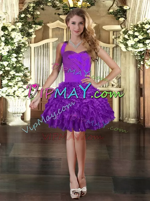 Floor Length Three Pieces Sleeveless Purple Quinceanera Dresses Lace Up