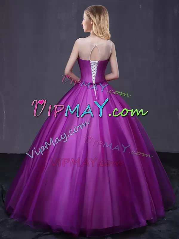 Enchanting Purple Sleeveless Tulle Lace Up Vestidos de Quinceanera for Military Ball and Sweet 16 and Quinceanera