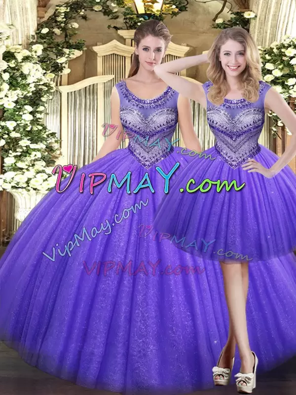 Spectacular Lavender Ball Gowns Tulle Sweetheart Sleeveless Beading Floor Length Lace Up Quinceanera Dresses