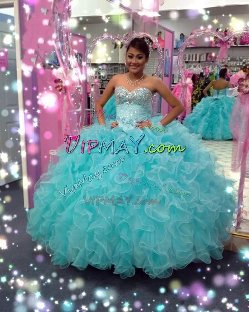 Organza Sleeveless Floor Length Sweet 16 Quinceanera Dress Sweep Train and Beading and Lace