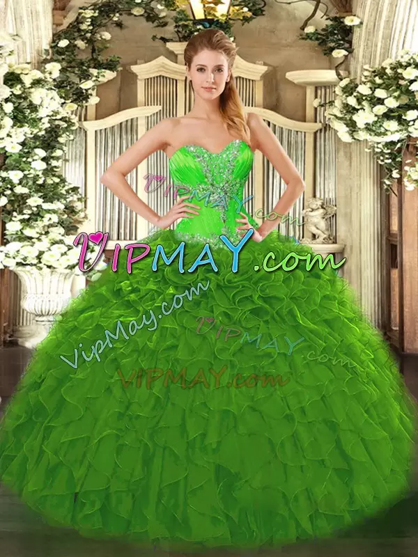 Fantastic Green Sleeveless Organza Lace Up Quinceanera Dresses for Sweet 16 and Quinceanera