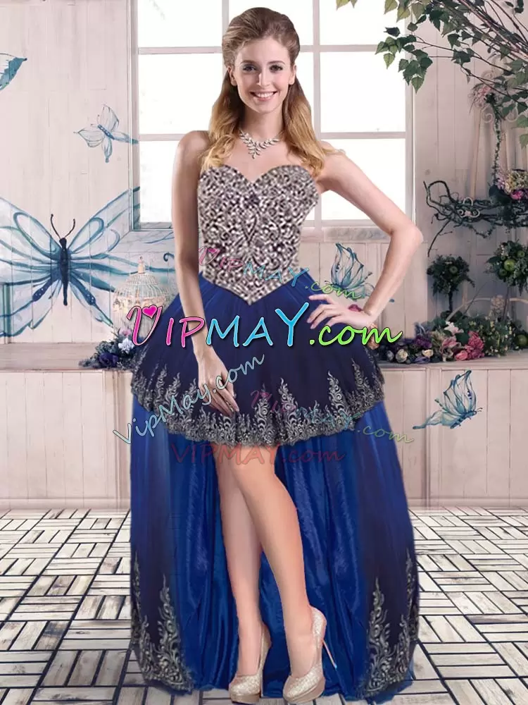 Pretty Royal Blue Sweetheart Neckline Embroidery Quinceanera Dress Sleeveless Lace Up