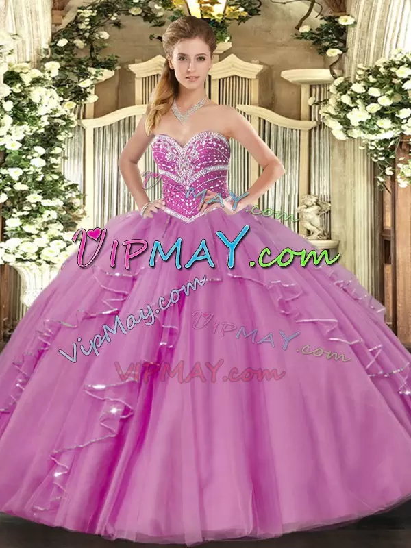 Tulle Sleeveless Floor Length Sweet 16 Quinceanera Dress and Beading and Ruffles
