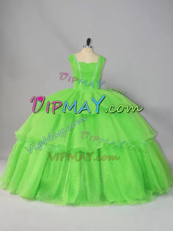 Lace Up Quinceanera Gowns Beading and Ruffled Layers and Ruching Sleeveless Floor Length