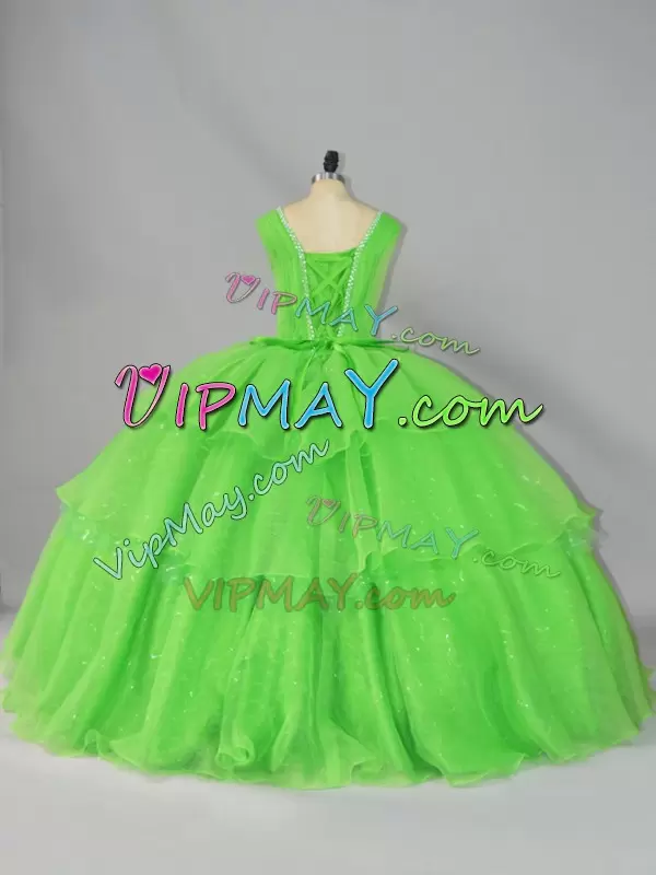 Lace Up Quinceanera Gowns Beading and Ruffled Layers and Ruching Sleeveless Floor Length