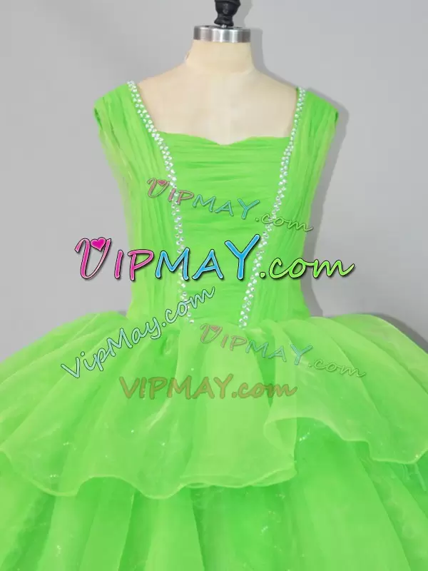 Lace Up Quinceanera Gowns Beading and Ruffled Layers and Ruching Sleeveless Floor Length