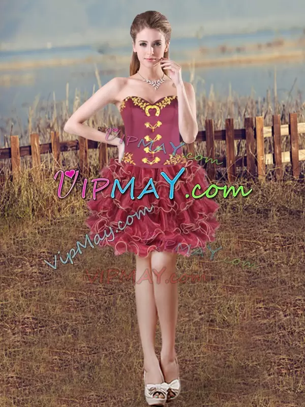 Beauteous Burgundy Sleeveless Satin and Organza Brush Train Lace Up Vestidos de Quinceanera for Sweet 16