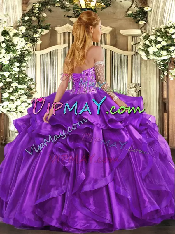 Sleeveless Sweetheart Embroidery and Ruffles Lace Up Sweet 16 Dresses
