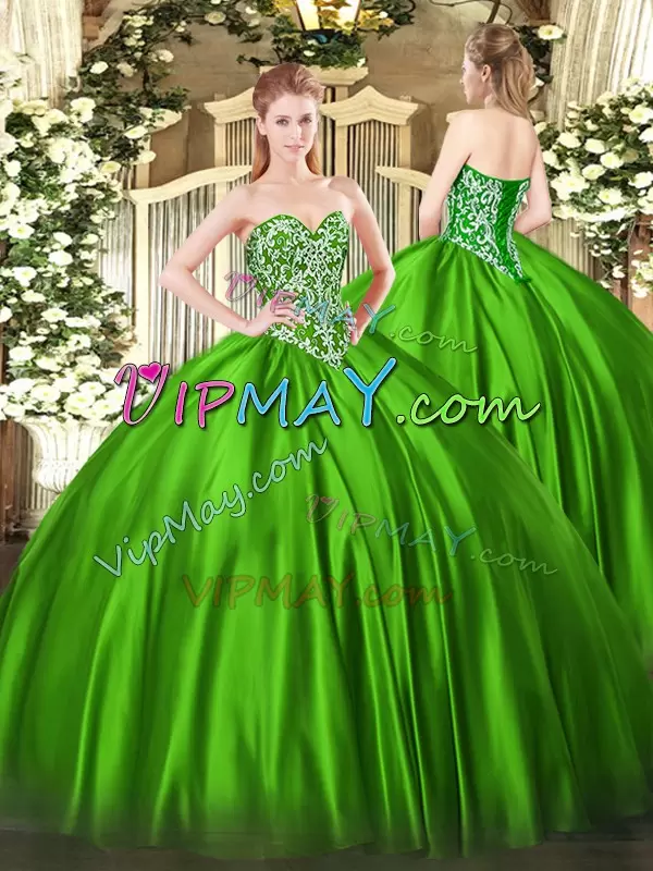 Clearance Green Sweetheart Neckline Beading Sweet 16 Dress Sleeveless Lace Up