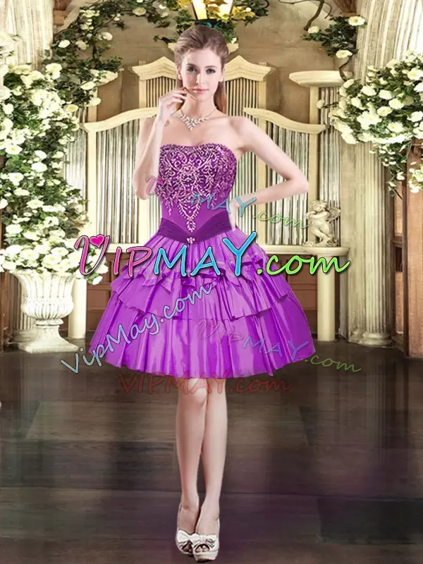 Strapless Sleeveless Tulle Sweet 16 Dresses Beading and Ruffled Layers Lace Up