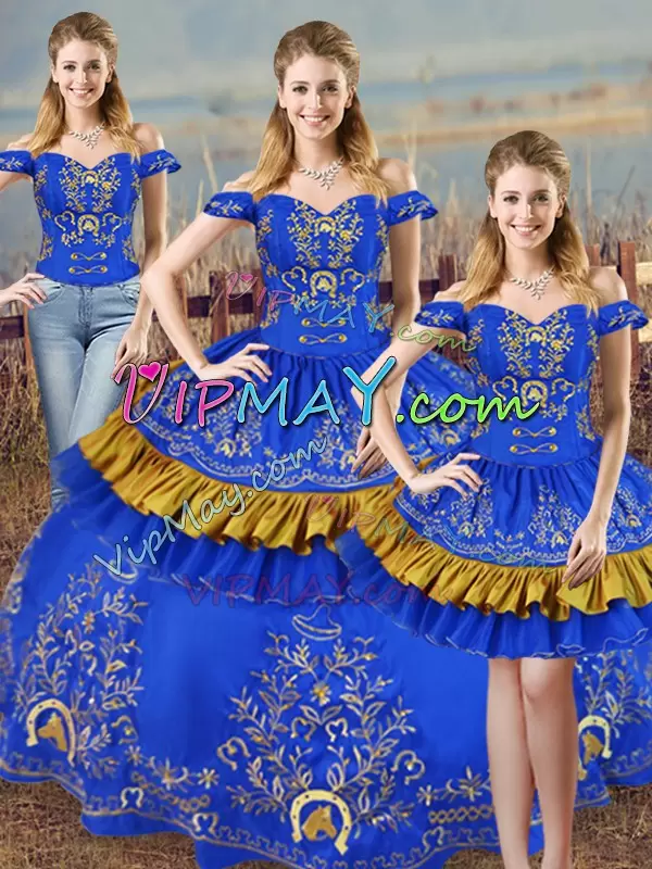 Lace Up Sweet 16 Quinceanera Dress Blue for Sweet 16 and Quinceanera with Embroidery