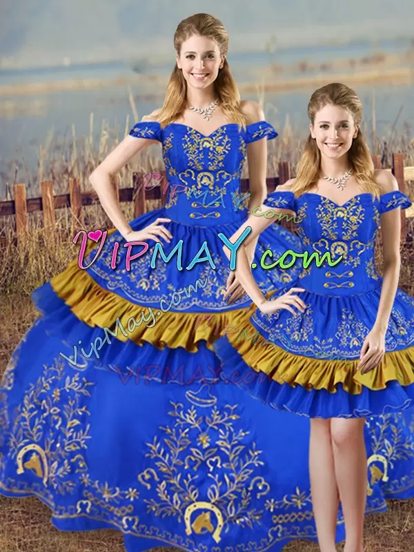 Lace Up Sweet 16 Quinceanera Dress Blue for Sweet 16 and Quinceanera with Embroidery