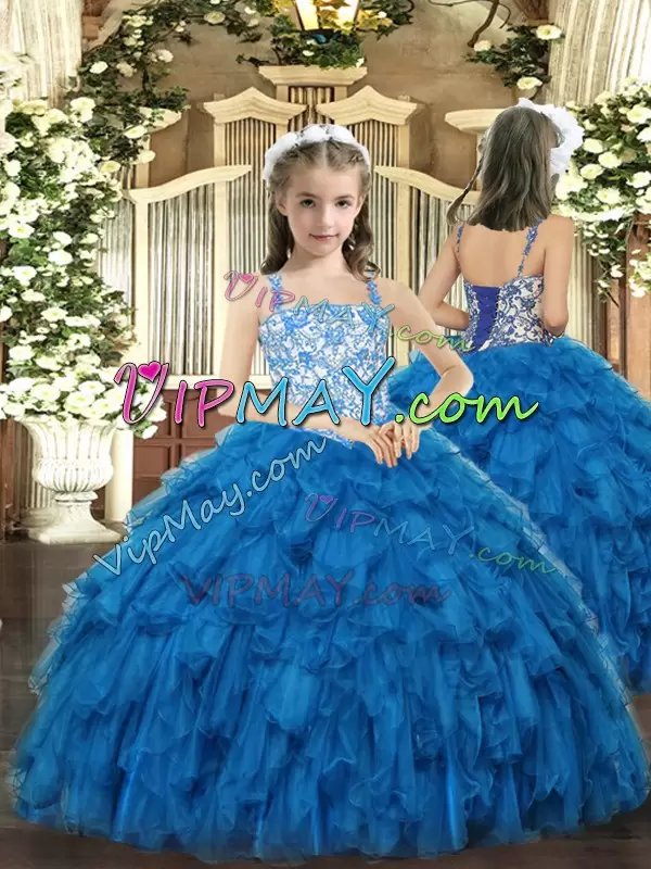 New Arrival Teal 15th Birthday Dress Military Ball and Sweet 16 and Quinceanera with Beading and Ruffles Straps Sleeveless Lace Up