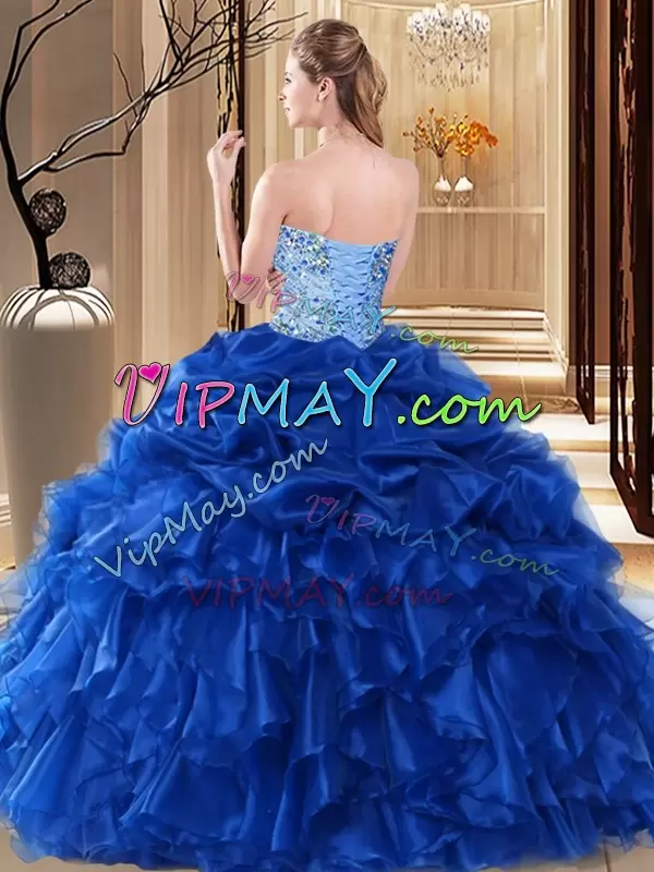 Suitable Floor Length Fuchsia Sweet 16 Dress Organza Sleeveless Beading and Pick Ups