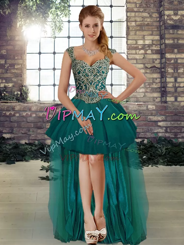 Latest Teal Lace Up Straps Beading and Embroidery Sweet 16 Dress Tulle Sleeveless