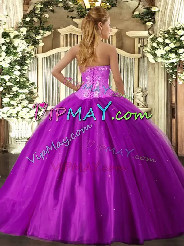 Shining Beading Sweet 16 Quinceanera Dress Purple Lace Up Sleeveless Floor Length